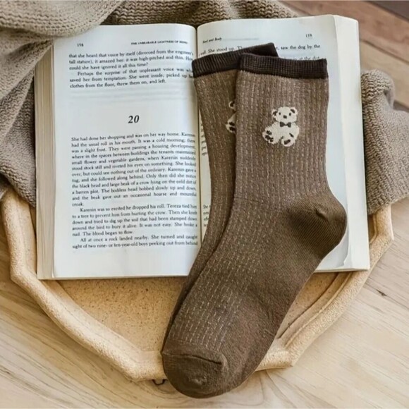 Ribbed teddybear Socks neutral Brown hosiery Adademic 6 pack - Picture 9 of 9